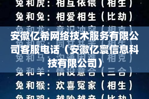 安徽亿希网络技术服务有限公司客服电话（安徽亿寰信息科技有限公司）